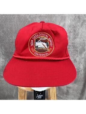 Vintage NEBR Geological Survey Hat Cap Strap Back Red Yupoong One Size Mens 90s